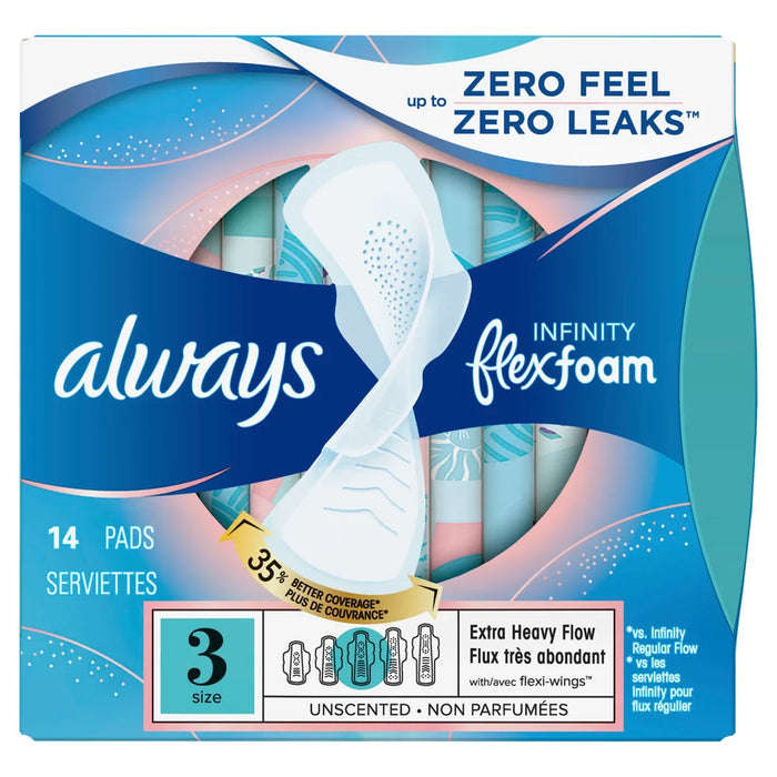 Always Infinity Size 3 Extra Heavy Flow Pads with Wings Unscented 14 count by Pasteur Pharmacy