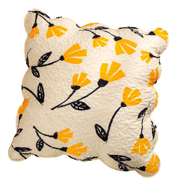 DaDa Bedding Yellow Fleur Floral Golden Orange Ivory Cream Scalloped Euro Pillow Sham Cover, 26" x 26" (18112) by DaDalogy Bedding Collection