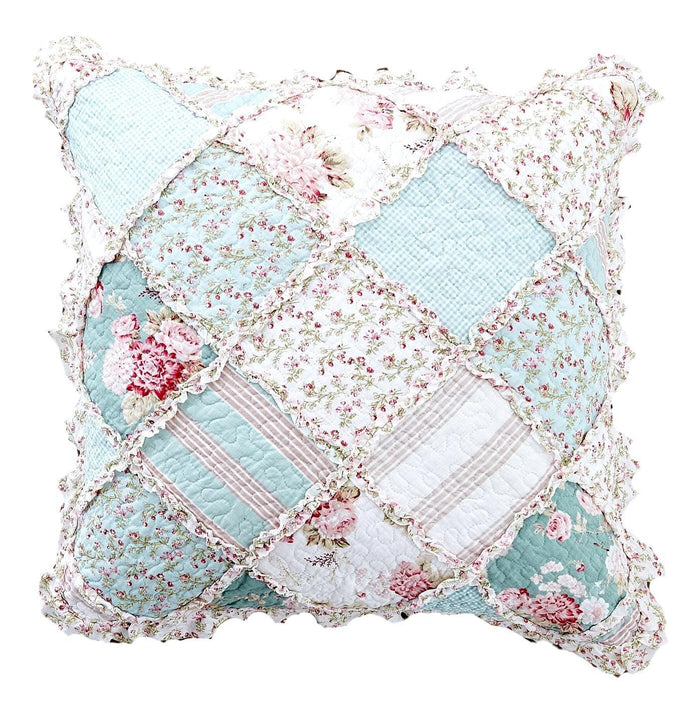 DaDa Bedding Patchwork Hint of Mint Floral Cotton Patchwork Euro Pillow Cover by DaDalogy Bedding Collection