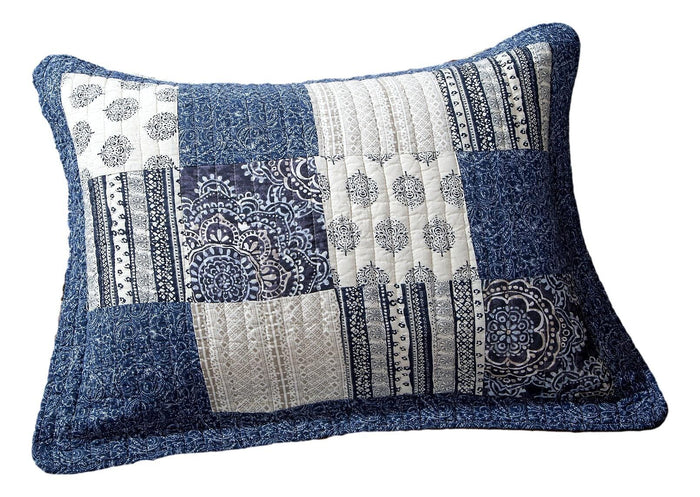DaDa Bedding Denim Blue Elegance Floral Patchwork Farmhouse Pillow Sham (JHW660) by DaDalogy Bedding Collection