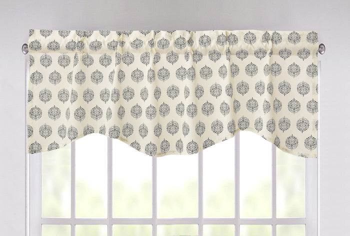 DaDa Bedding Ivory Blue Elegance Mini Medallions Floral Window Curtain Valance - 18" x 52" (JHW-660) by DaDalogy Bedding Collection