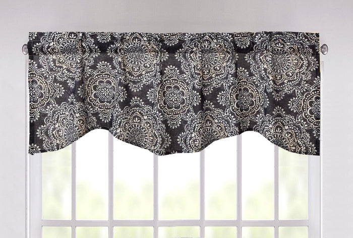 DaDa Bedding Navy Blue Bohemian Elegance Medallions Floral Window Curtain Valance - 18" x 52" (JHW-660) by DaDalogy Bedding Collection