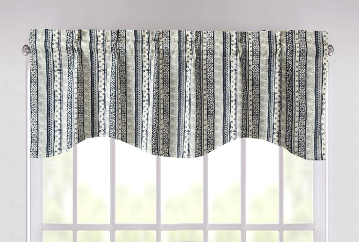 DaDa Bedding Denim Blue Elegance Striped Floral Window Curtain Valance - 18" x 52" (JHW-660) by DaDalogy Bedding Collection