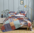 DaDa Bedding Bohemian Vibes Mediterranean Blue Floral Patchwork Quilted Bedspread Set (JHW878) by DaDalogy Bedding Collection