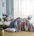 DaDa Bedding Bohemian Vibes Mediterranean Blue Floral Patchwork Quilted Bedspread Set (JHW878) by DaDalogy Bedding Collection