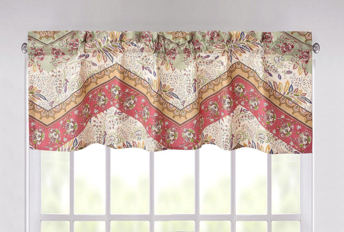 DaDa Bedding Rustic Cranberry Sage Chevron Floral Window Curtain Valance - 18" x 52" (JHW-924) by DaDalogy Bedding Collection