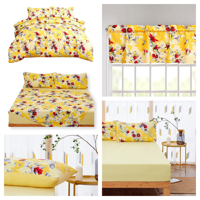 DaDa Bedding Yellow Hummingbird Duvet Cover, Sheets & Valance Set by DaDalogy Bedding Collection