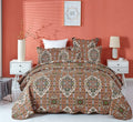 DaDa Bedding Rustic Earthy Cross Motif Folk Ogee Moroccan Scalloped Quilted Bedspread Set (JHW-944) by DaDalogy Bedding Collection