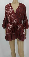 French Connection Womens Ellette Crepe Wrap Blouse, Red, Large by Vanessa Jane