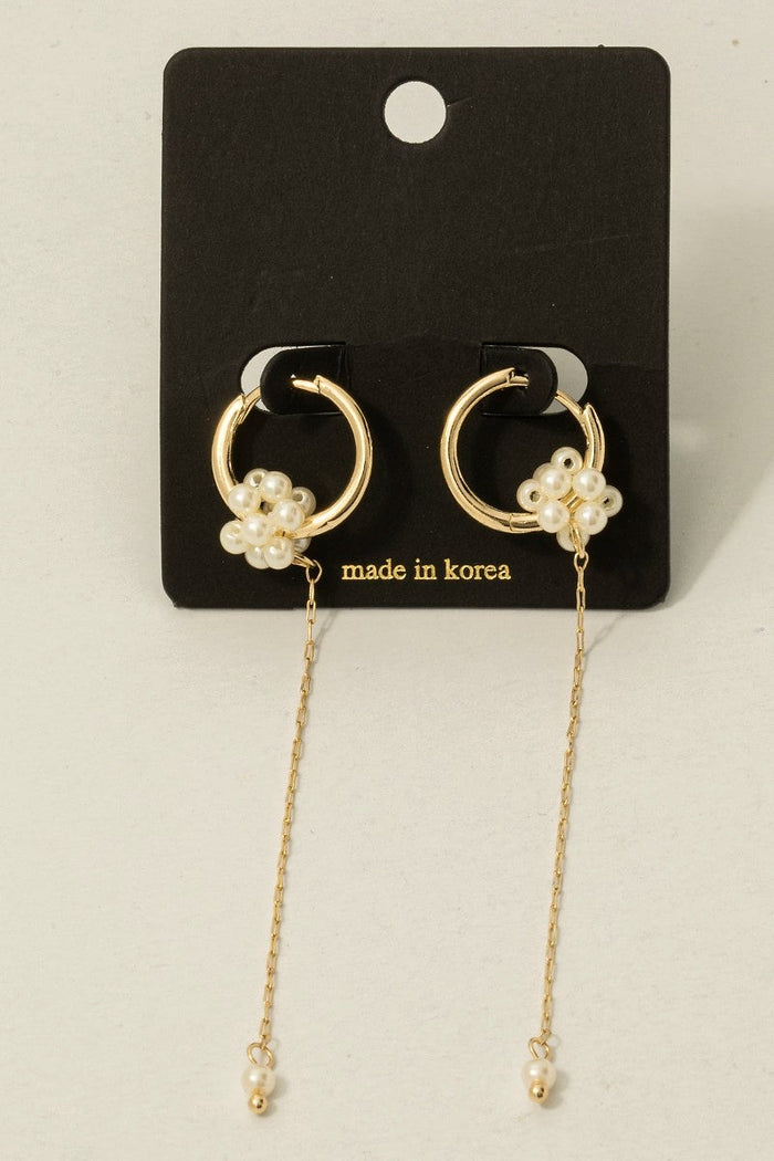 Pearl Cluster And Chain Drop Hoop Earrings by Boutique 23