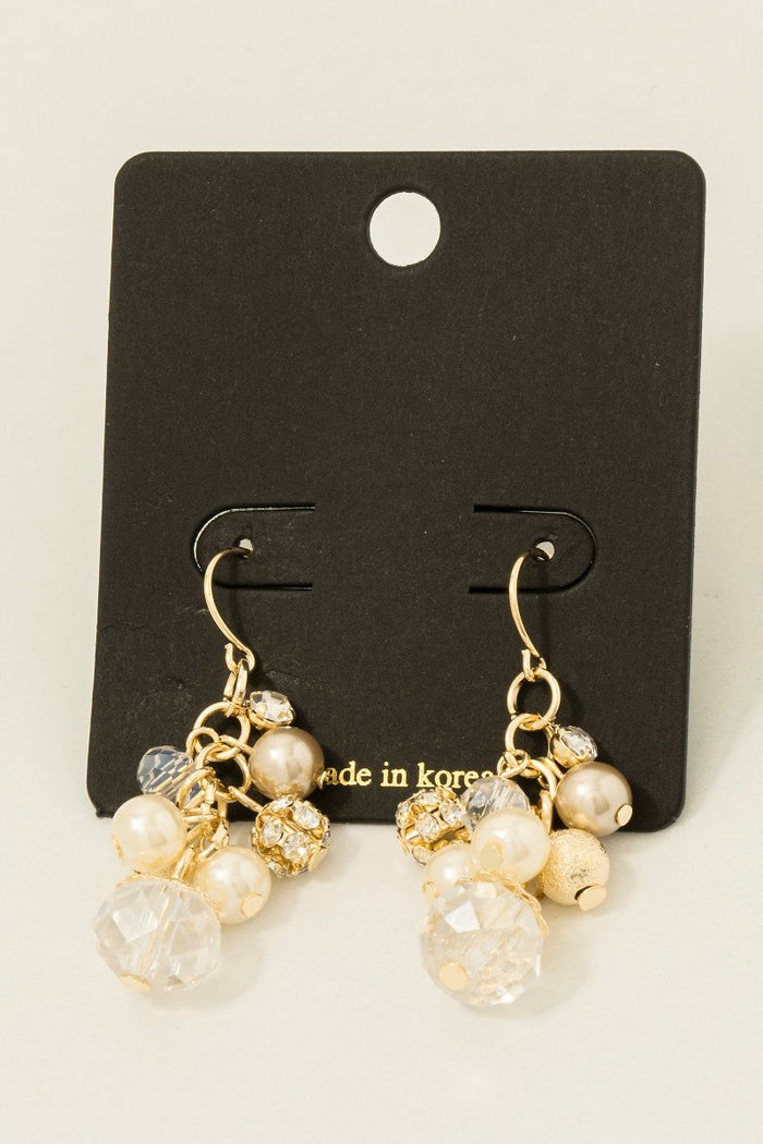 Mixed Pearl And Metallic Bead Cluster Dangle Earrings by Boutique 23
