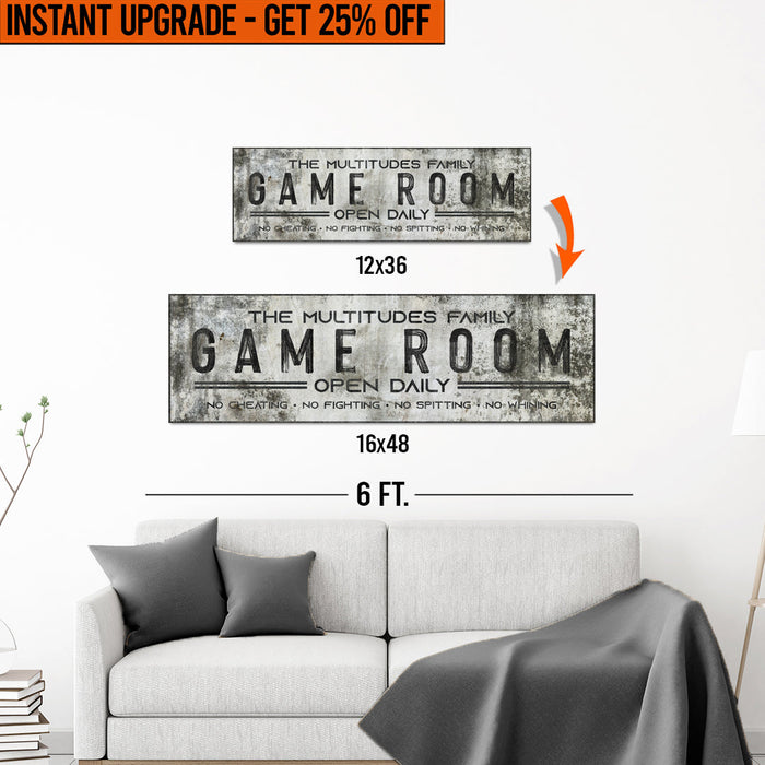 Upgrade Your 12x36 Inches (Style 2) 'Family Game Room' Canvas To 16x48 Inches by Tailored Canvases