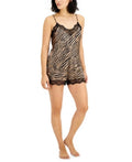 INC Lace-Trim Tiger-Print Cami and Shorts Sleep Set, Size Medium by Vanessa Jane