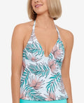 Salt + Cove Womens Printed Removable Cups V Neck Tie Halter Tankini by Vanessa Jane
