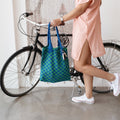 Blue and Green Checkered Tote Bag - Washable Cotton Knit with Key Ring by CASUPO
