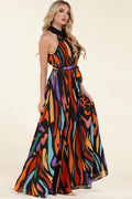 Multicolor Abstract Print Maxi Dress by Fasheabe