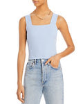 Aqua Ribbed Square Neck Tank, Size Large by Vanessa Jane