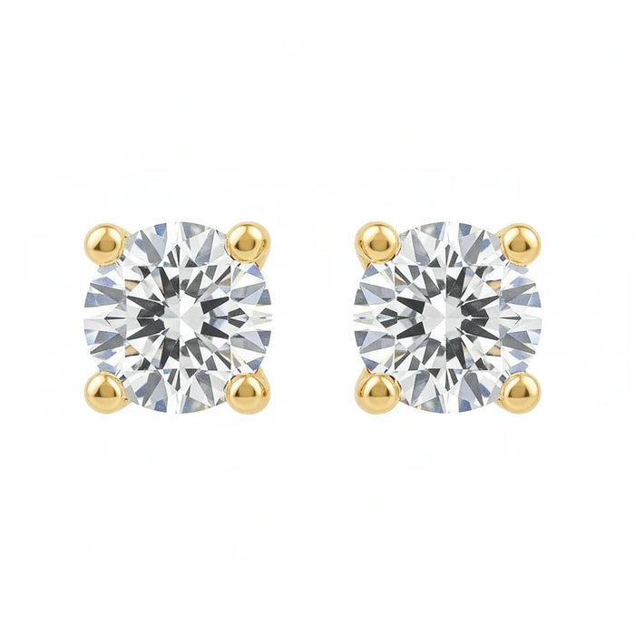 IGI Certified Round Lab Grown Diamond Solitaire Stud Earrings Yellow Gold by Fine Color Jewels