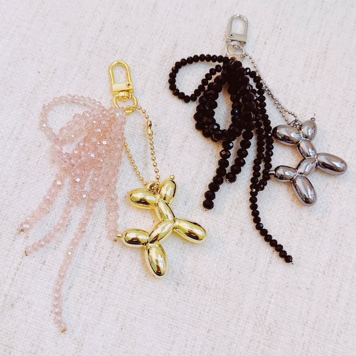 Balloon Dog Bag Charm With Beaded Bow