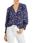 Aqua Floral Print Smocked Blouse, Size Small by Vanessa Jane