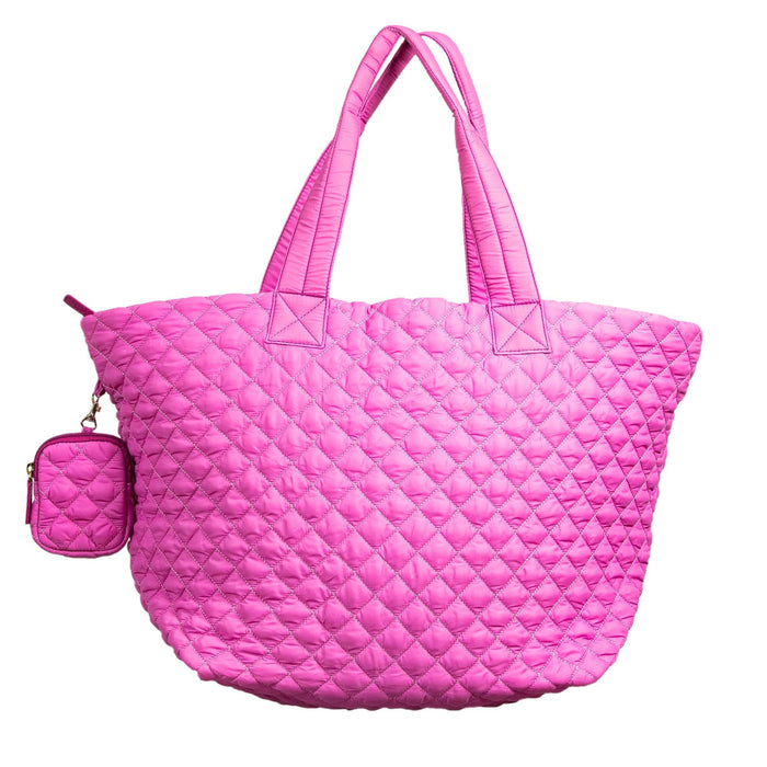 Large Quilted Nylon Zip-Top Tote Bag – Lightweight Travel & Beach Carryall by MiamiLeathers.com