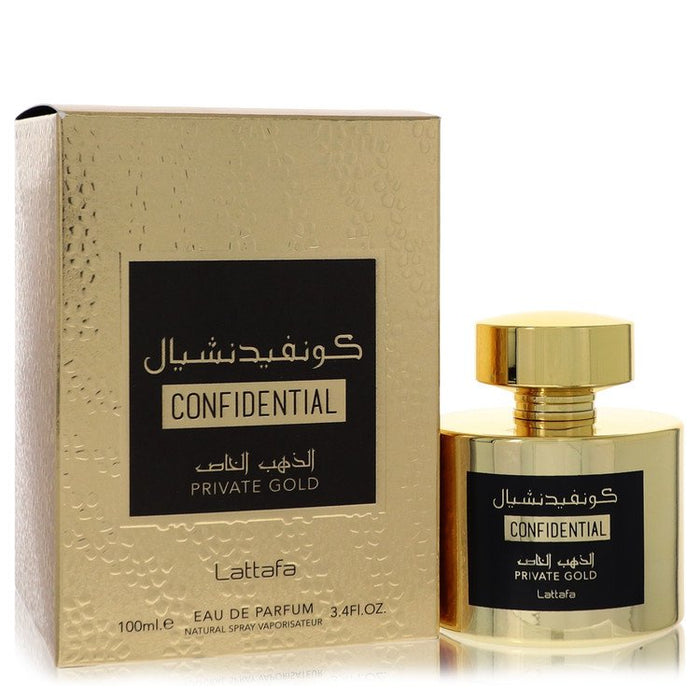 Lattafa Confidential Private Gold by Lattafa Eau De Parfum Spray (Unisex) 3.4 oz for Men by Avera Group