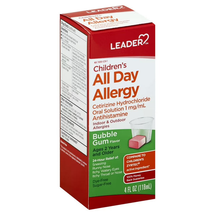 Leader Children's Allergy Relief Liquid, Dye-Free & Alcohol-Free, Bubble Gum Flavor, 4 fl oz by Pasteur Pharmacy