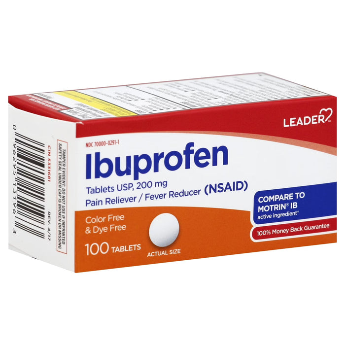 Leader Ibuprofen 200 mg Coated Tablets, 100 Count (Pain Reliever/Fever Reducer) by Pasteur Pharmacy