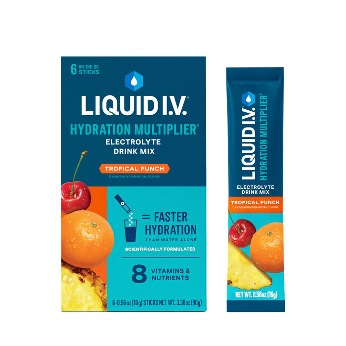 Liquid I.V. Hydration Multiplier, Electrolyte Drink Mix Powder, Tropical Punch - 6 Individual Packets by Pasteur Pharmacy