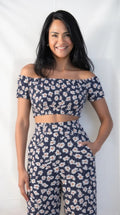 Lulus Flirty Flowers Navy Floral Print Smocked Two-Piece Jumpsuit, Size Large by Vanessa Jane