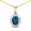 14K Yellow Gold London Blue Topaz Pendant with Diamonds by Fine Color Jewels