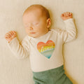 long sleeve graphic bodysuit | loved rainbow heart by Finn + Emma