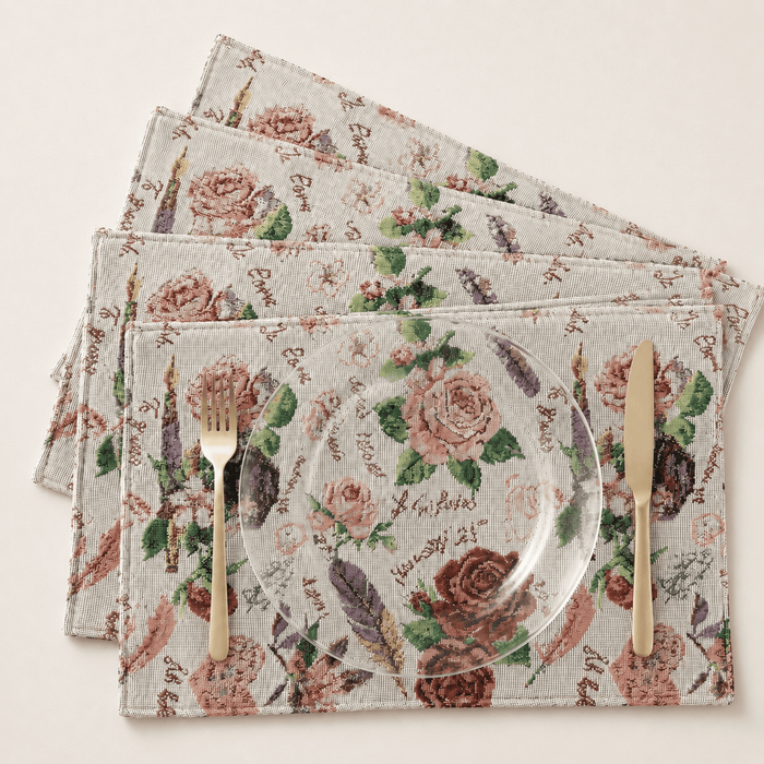 DaDa Bedding Set of 4-Pieces Sweet Love Notes Pink Floral Tapestry Dining Table Placemats 13” x 19” by DaDalogy Bedding Collection