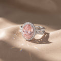4Cttw Oval Shaped Pink Lab Grown Diamond (F/VS) Split Shank Halo Engagement Ring 14K Gold by Fine Color Jewels