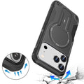 Magnetic Circle Rugged Grip Kickstand Case with Tempered Glass for iPhone 17 Pro Black by Merch Section