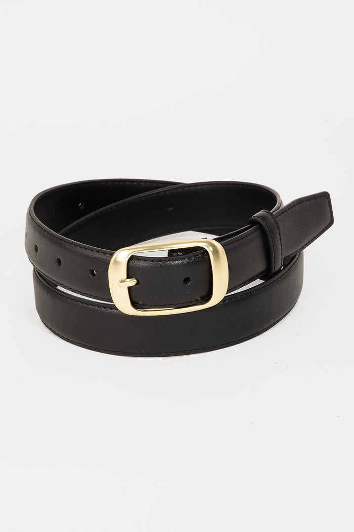 Solid Rectangle Buckle Leather Belt: Black by Boutique 23