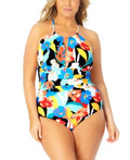 Anne Cole Signature Womens Plus Size Modern Blooms High-Neck One-Piece, 22W by Vanessa Jane