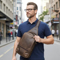 Crazy Horse Leather Large Sling Bag for Men by MiamiLeathers.com