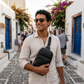 Black Full-Grain Leather Sling Bag for Men by MiamiLeathers.com