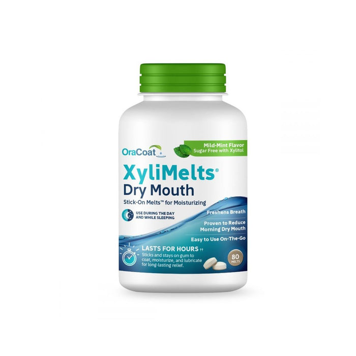 OraCoat XyliMelts for Dry Mouth Relief Mild Mint Adherent Melts 80 Ct by Pasteur Pharmacy