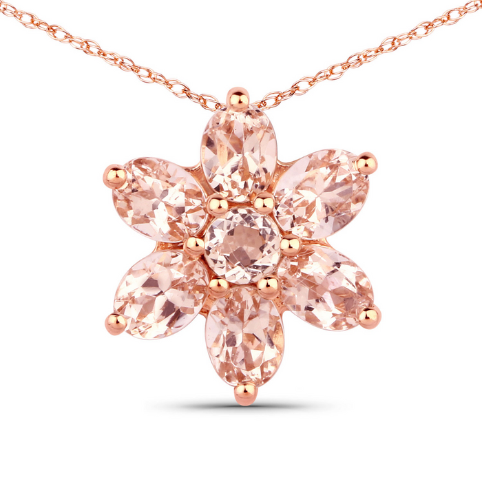 10K Rose Gold Morganite Pendant Necklace by Fine Color Jewels