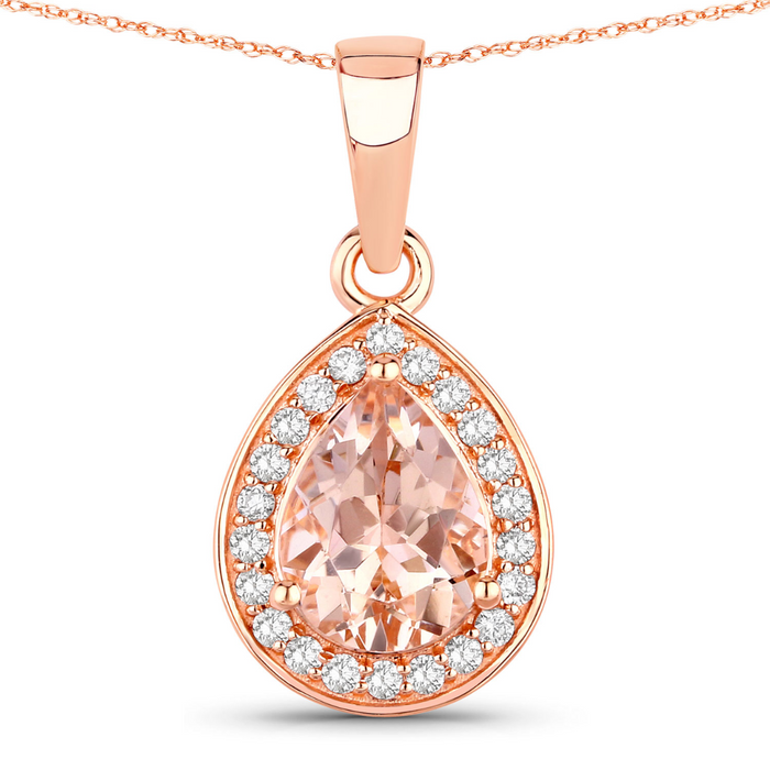 14K Rose Gold Morganite Teardrop Necklace by Fine Color Jewels