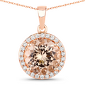 14K Rose Gold Morganite and Diamond Necklace by Fine Color Jewels