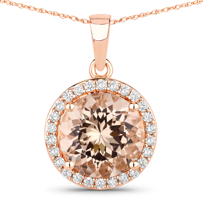 14K Rose Gold Morganite and Diamond Necklace by Fine Color Jewels