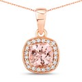 14K Rose Gold Cushion-Cut Morganite Halo Necklace by Fine Color Jewels