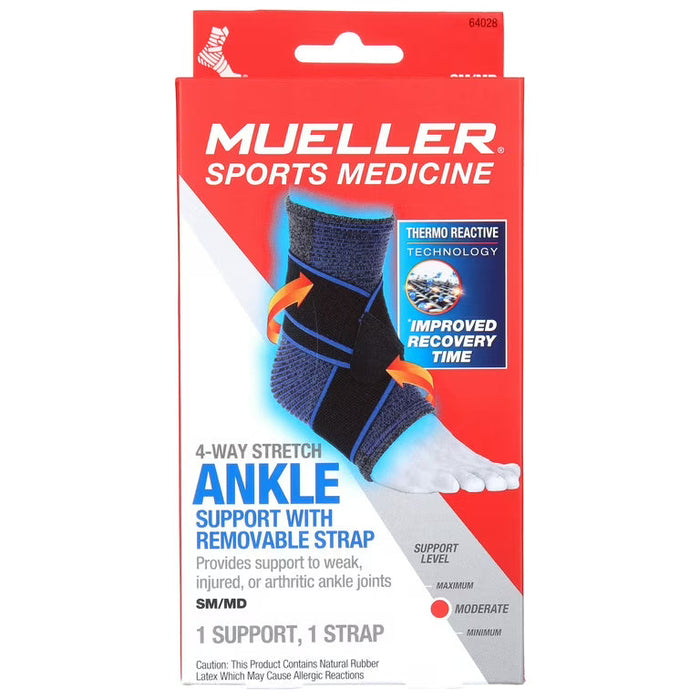 Mueller FIR 4 Way Stretch Ankle Support with Straps SM/MD by Pasteur Pharmacy