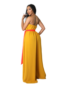 Mustard Strapless Jumpsuit with Orange Belt {33" inseam} by The House of Stylez