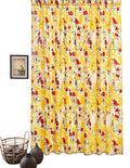 DaDa Bedding Set of 2 Radiant Sunshine Yellow Floral Window Curtain Panels - Natural Semi Sheer Hummingbirds Farmhouse Red Flowers Straight Tailored Edge by DaDalogy Bedding Collection