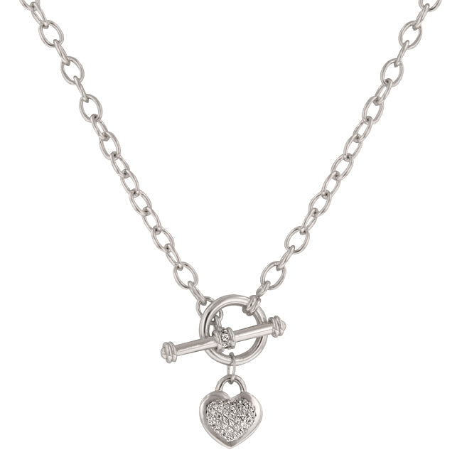 Avera Toggle Pave Heart Necklace in Polished Silver by Avera Group