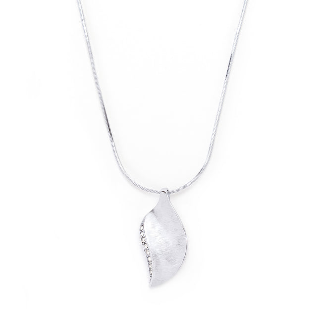 Avera Crystal Leaf Necklace in Polished Silver by Avera Group